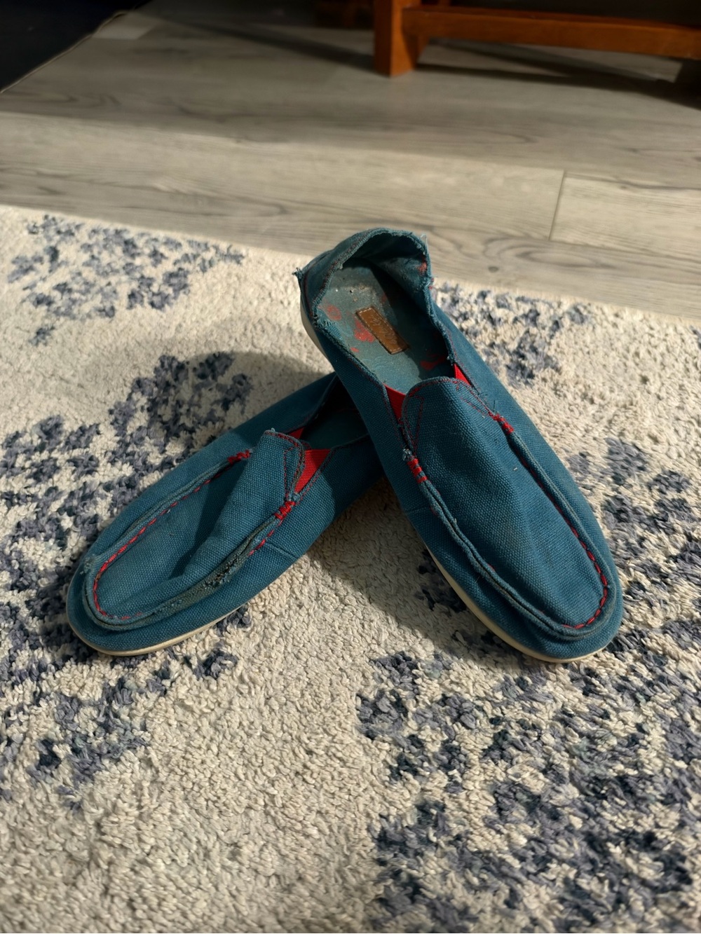 Olukai Womens Teal Canvas Slip-On Loafers